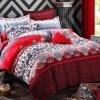 Dark Red Black White and Blue Paisley and Deer Print Native American Themed Moose Crossing Full, Queen Size Bedding Sets