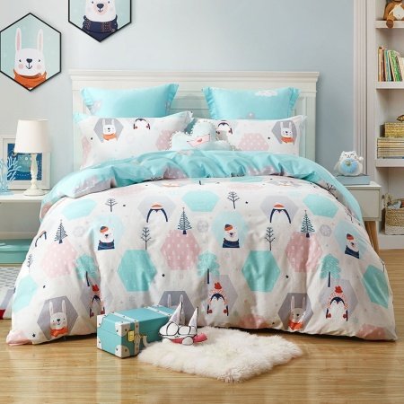 Funky Kids Cute Animal Themed Penguin Polka Dot and Tree Print Twin, Full, Queen Size Bedding Sets