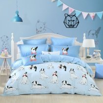 Black White and Light Blue Dog Print Farm Animal Themed Funky Cute Twin, Full, Queen Size Bedding Sets
