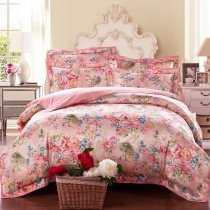 Pink and Green Wildflower Boutique Oriental Full, Queen Size Bedding Sets