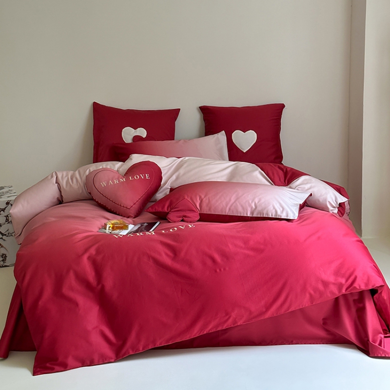 Red Fancy Ombre Style Girly Full, Queen Size Bedding Sets