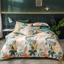 Green Pink and White Leaf Print Vintage Rustic Chic Full, Queen Size Bedding Sets