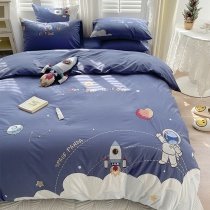 Blue and White Astronaut Rocket Funky Boys Kids Children Exploring Space Embroidered Twin, Full, Queen Size Bedding Sets