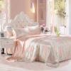 Green and Pink Gorgeous Retro Rose Garden Images 100% Mulberry Silk Full, Queen Size Bedding Sets