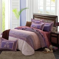 Dark Purple Brown and Beige Tribal Stripe Gypsy Themed Western Style Shabby Chic 100% Brushed Cotton Full, Queen Size Bedding Sets