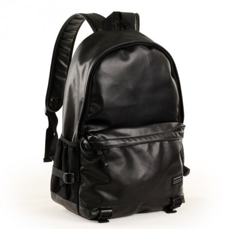 Black Faux Leather Mitoshop Water-proof Travel Backpack Fashion Contracted Korean Preppy Style Satchel Zipper Men Medium 14 Inch Laptop Bag