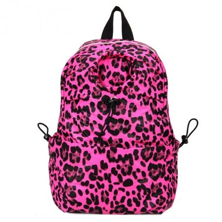 Black and Hot Pink Leopard Polyester Bucket-shaped Backpack Casual Korean Style Women Medium Waterproof 10 Inch Laptop Bag