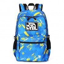 Stylish Oxford Preppy Style Junior School Backpack Blue Yellow Graffiti Durable Trend Zipper Casual Outdoor Sport Travel Bag