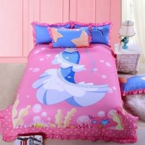 Hot Pink Ocean Blue and Light Blue Stylish Mermaid Print Princess Style Personalized 100% Cotton Twin, Full Size Bedding Sets for Girls