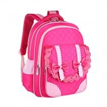 Boutique Rose Red Pink Nylon with Leather Lace Bow Quilted Flap School Backpack Durable Sewing Pattern Girls Preppy Campus Book Bag