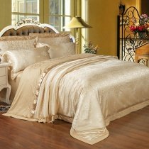 Metallic Gold Gothic Pattern Ethnic Style Sequin Embroidered Design Luxury Jacquard Satin Full, Queen Size Bedding Sets