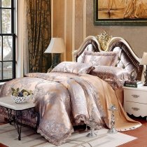 Aztec Gold and Steel Blue Scroll Pattern Shabby Chic Old Fashion Soft Jacquard Satin Full, Queen Size Bedding Sets