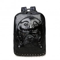 Personalized Black Patent Leather Cool Boys School Campus Book Bag Punk Style Embossed Dog Spikes Rivet Studded Large Travel Backpack