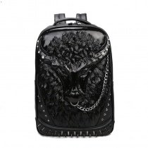 Personalized Black Patent Leather Men Large Travel Backpack Punk Rock and Roll Style Embossed Buffalo Spike Rivet Studded School Book Bag