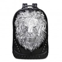 Vintage Black Leather Engraved Metallic Silver Lion Head Boys School Book Bag Punk Rock and Roll Spike Rivet Studded Travel Backpack
