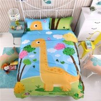 Kids Orange Forest Green and Sky Blue Cartoon Dinosaur Print Cute Style Jungle Themed 100% Cotton Twin, Full Size Bedding Sets