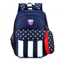 Personalized Navy Blue and White Nylon Kids Flap School Backpack American Flag Medallion Stripe Rugby Stripe Print Campus Book Bag