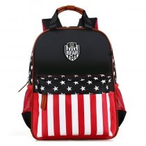 Durable Black White and Coral Red Nylon Kids School Backpack Vintage American Flag Star and Stripe Print Preppy Campus Book Bag