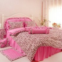 Blush Pink and Brown Sexy Girls Leopard Print Trendy 100% Cotton Twin, Full, Queen Size Bedding Sets