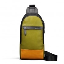 Yellow Green Distressed Genuine Cowhide Leather Men Crossbody Shoulder Chest Bag Vintage Anti Theft Casual Travel Hiking Sling Backpack