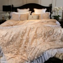 Luxurious Metallic Gold and White Vintage Shabby Chic Victorian Lace Embroidered Applique Floral Full, Queen Size Bedding Sets