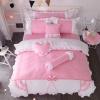 Pastel Pink and White Romantic Scalloped Ruffle Lace Bow Sophisticated Elegant Girls Princess Twin, Full, Queen Size Bedding Sets
