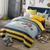 Ocean Themed Royal Blue Yellow and Light Blue Great White Shark and Rugby Stripe Print Marine Life Kids Twin, Full Size Bedding Sets