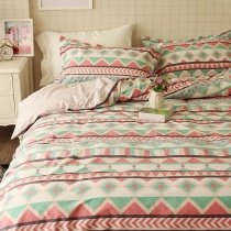 Coral Red Turquoise and Beige Aztec Stripe Print Gypsy BOHO Style Native American Twin, Full, Queen Size Bedding Sets