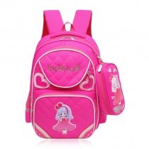 Rose Red Polyester with Pink Trim Girls Pupil School Book Bag Preppy Style Quilted Heart Pattern Campus Flap Backpack