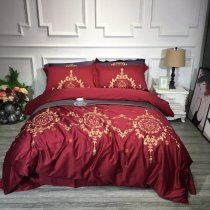 Burgundy and Gold Western Rococo Style Luxury Full, Queen Size Bedding Sets