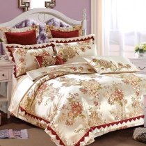Luxury Elegant Flower Shiny Jacquard Satin Full, Queen Size Bedding Sets