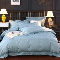 Jacquard Satin Dusty Blue Pixelated Masculine Full, Queen Size Bedding Sets