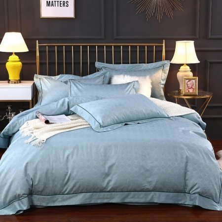 Jacquard Satin Dusty Blue Pixelated Masculine Full, Queen Size Bedding Sets