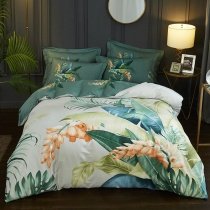Green Floral and Leaf Print Farmhouse Style Tropical Rustic Chic Full, Queen Size Bedding Sets
