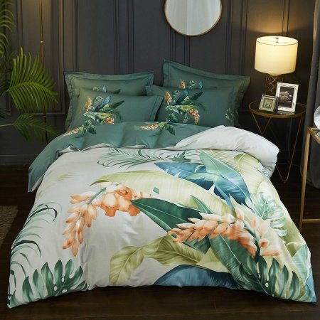 Green Floral and Leaf Print Farmhouse Style Tropical Rustic Chic Full ...