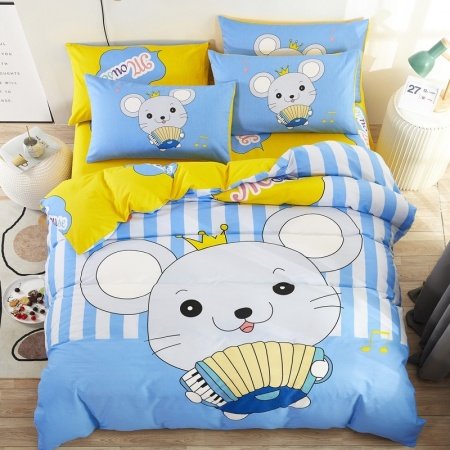 Blue and White Cute Mouse Print Cartoon Animal Hipster Kids Twin, Full Size Bedding Sets