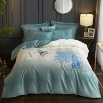 Blue and White Tree Print Winter Scene Vintage Forest Full, Queen Size Bedding Sets