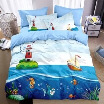 Ocean Lighthouse and Boat Nautical Twin, Full Size Bedding Sets