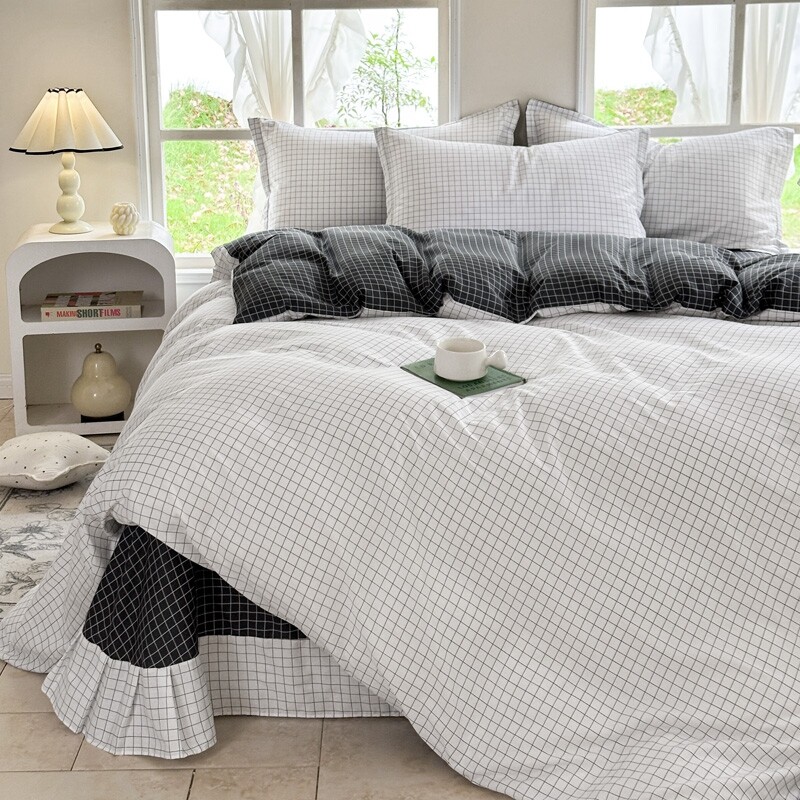Gray and White Fine Grid Modern Twin, Full, Queen Size Bedding Sets