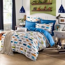 Boys Blue Orange and Green Colorful Ocean Fish Whale and Shark Print Cartoon Themed 100% Cotton Twin, Full, Queen Size Bedding Sets