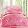 Pink Victorian Lace and Gathered Ruffle Heart and Rose Pattern Princess Style Jacquard Linen Full, Queen Size Bedding Sets