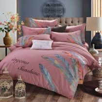 Puce Orange and Peacock Blue Feather Pattern Monogrammed Shabby Chic Southwestern Style 100% Cotton Full, Queen Size Bedding Sets