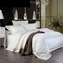 Snow White Paisley Pattern Luxury Hotel Style Romantic Wedding Themed Modern Chic Jacquard Satin Full, Queen Size Bedding Sets