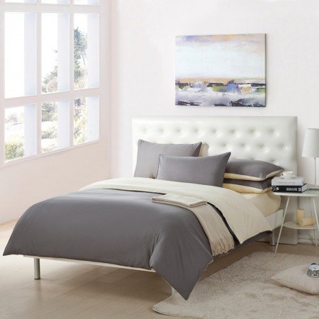Dark Gray and Biege Solid Pure Color Simply Shabby Chic Boys College Dorm Room Full, Queen Size Bedding Sets