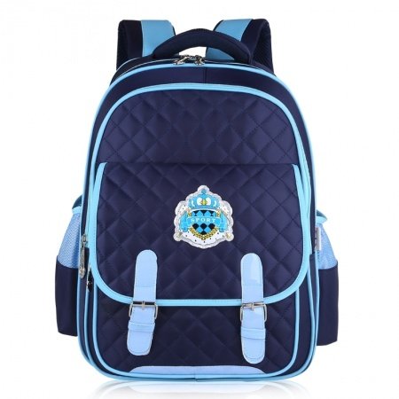 Modern Dark Blue Nylon with Aqua Leather Trim Quilted Flap Campus Backpack Durable Sewing Pattern Zipper Kids Preppy School Book Bag