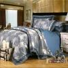 Cobalt Blue and Silver Bling Damask Pattern Classic Lace Design Shabby Chic Jacquard Satin Fabric Full, Queen Size Bedding Sets