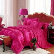Luxury Red-purple Victorian Rose Pattern Sparkle Romantic Modern Chic Elegant Girls Jacquard Satin Full, Queen Size Bedding Sets