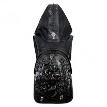 Personalized Black Leather Crossbones Masculine Large Travel Backpack Punk Style Engraved Skull Studded Cool Boys School Campus Book Bag