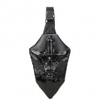 Black Patent Leather Engraved Dragon Men Crossbody Shoulder Chest Bag Personalized Punk Rock and Roll Sword-shaped Travel Sling Backpack