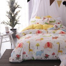 Kids Soft Pink Yellow and White Animal Print Jungle Safari Themed Funky Style 100% Cotton Twin, Full Size Bedding Sets